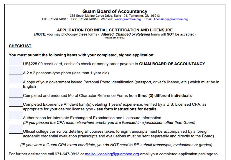 Guam USCPA License Application